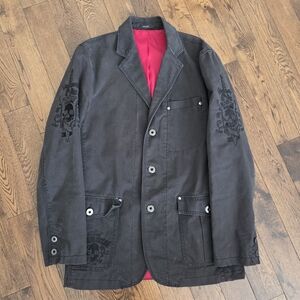 Express Mens 2008 Immortal Charcoal Coat with Embroidered Skulls & Dagger Small